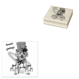 Poodle Christmas Seasons Greetings Rubber Stamp