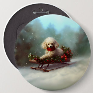 Poodle Christmas snow winter  Button