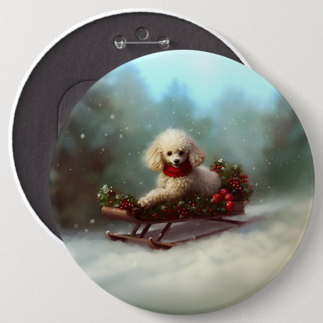 Poodle Christmas snow winter  Button (Front & Back)