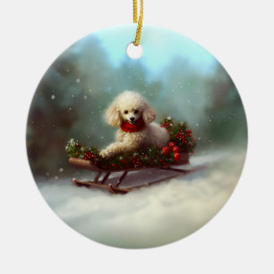 Poodle Christmas snow winter Ceramic Ornament