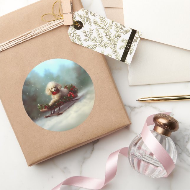 Poodle Christmas snow winter  Classic Round Sticker (Gifting)