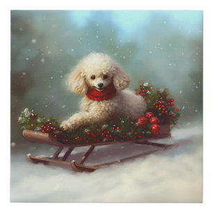 Poodle Christmas snow winter Faux Canvas Print