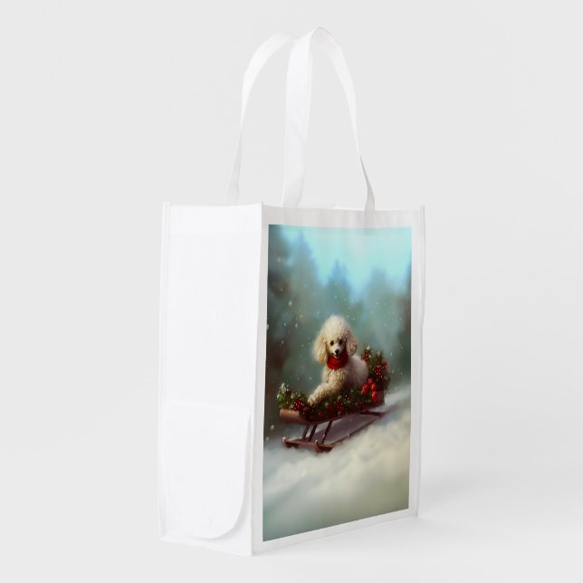 Poodle Christmas snow winter  Grocery Bag (Front Side)