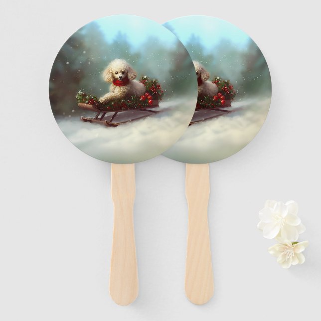 Poodle Christmas snow winter  Hand Fan (Front and Back)