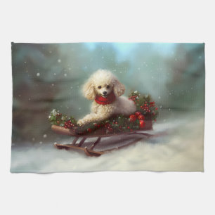 Poodle Christmas snow winter  Kitchen Towel