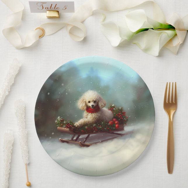 Poodle Christmas snow winter  Paper Plates (Wedding)