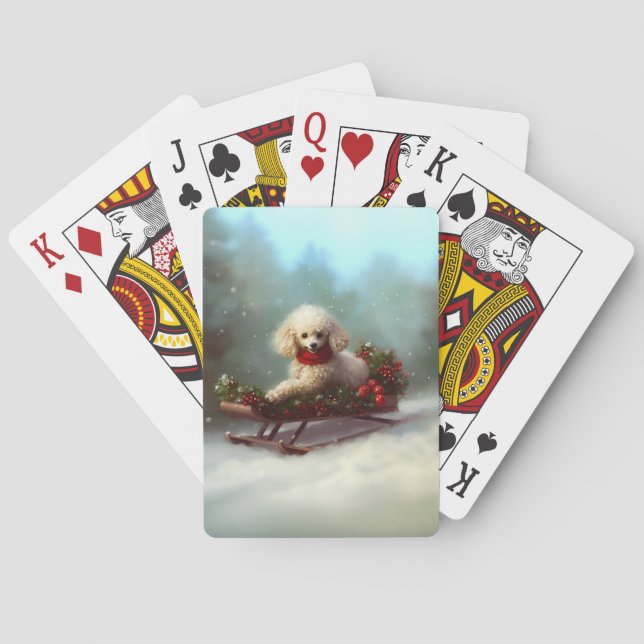 Poodle Christmas snow winter  Poker Cards (Back)