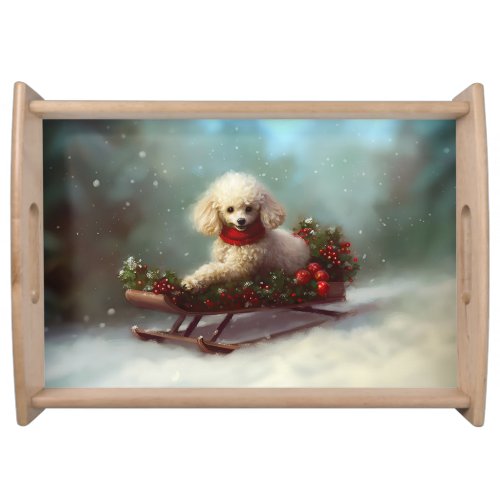 Poodle Christmas snow winter  Serving Tray