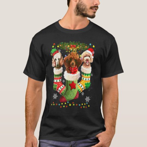 Poodle Christmas Socks Tree Light Xmas Santa Hat T-Shirt