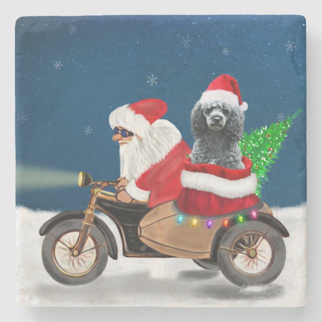 Poodle Christmas Stone Coaster (Front)
