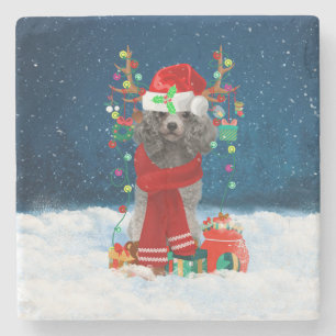 Poodle Christmas Stone Coaster