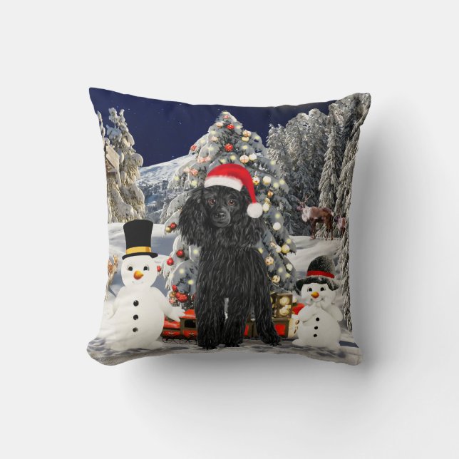 Poodle Christmas Throw Pillow (Front)
