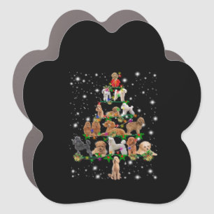 Poodle Christmas Tree Covered By Flashlight Car Magnet
