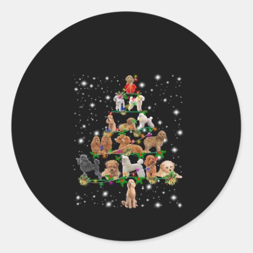 Poodle Christmas Tree Covered By Flashlight Classic Round Sticker