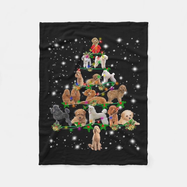 Poodle Christmas Tree Covered By Flashlight Fleece Blanket (Front)