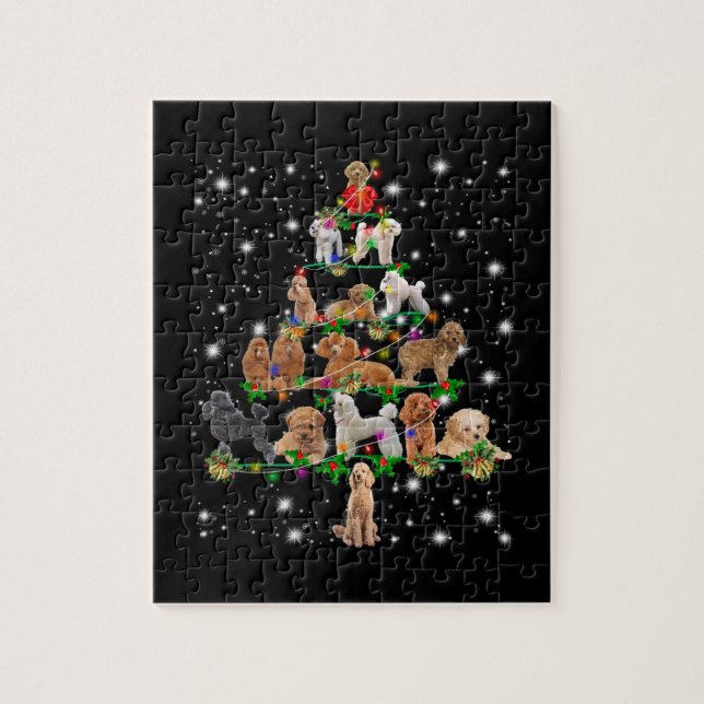 Poodle Christmas Tree Covered By Flashlight Jigsaw Puzzle (Vertical)