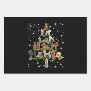 Poodle Christmas Tree Covered By Flashlight Wrapping Paper Sheets