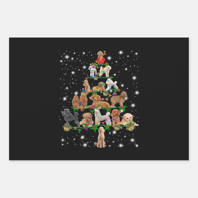 Poodle Christmas Tree Covered By Flashlight Wrapping Paper Sheets (Front)