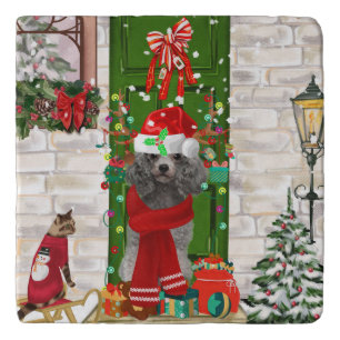 Poodle Christmas Trivet