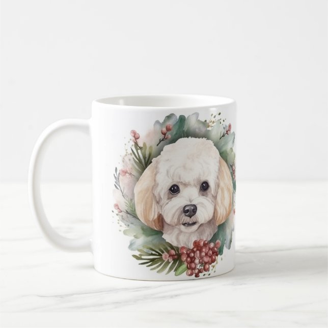 Poodle Christmas Wreath Festive Pup  Coffee Mug (Left)