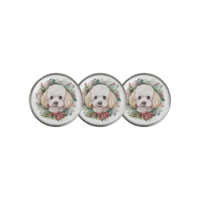 Poodle Christmas Wreath Festive Pup  Golf Ball Marker (3 Up)