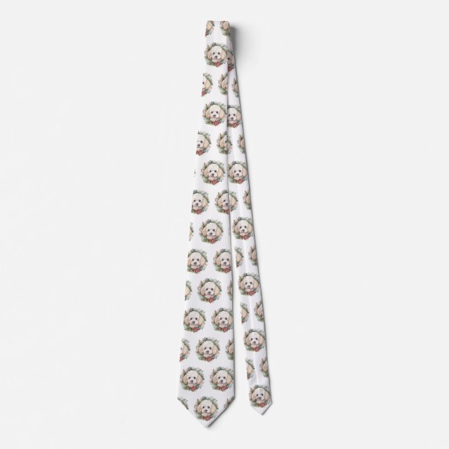 Poodle Christmas Wreath Festive Pup  Neck Tie (Front)
