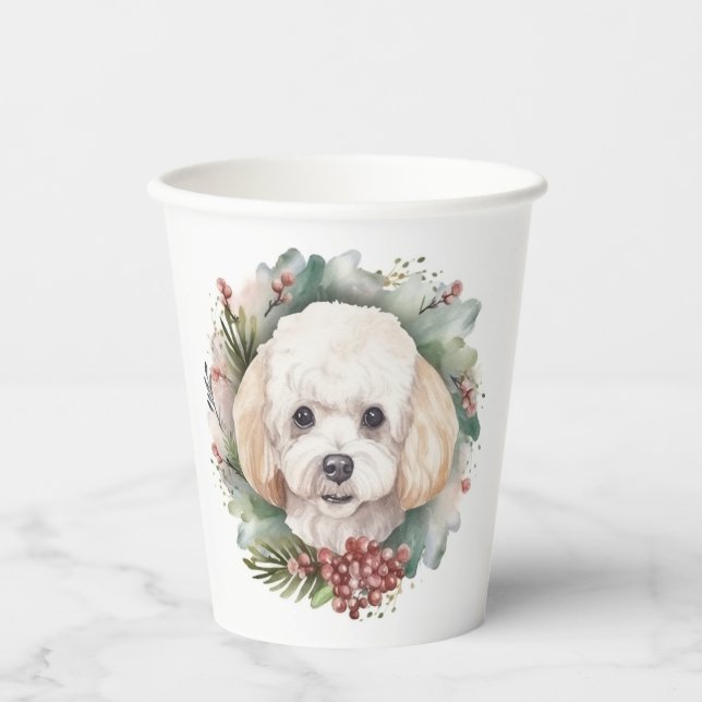 Poodle Christmas Wreath Festive Pup  Paper Cups (Front)