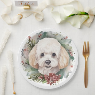 Poodle Christmas Wreath Festive Pup Paper Plates
