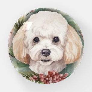 Poodle Christmas Wreath Festive Pup Paperweight