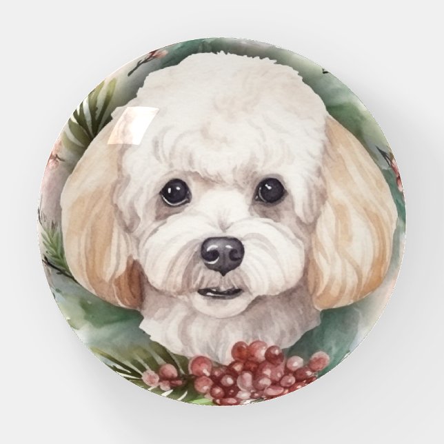 Poodle Christmas Wreath Festive Pup  Paperweight (Front)