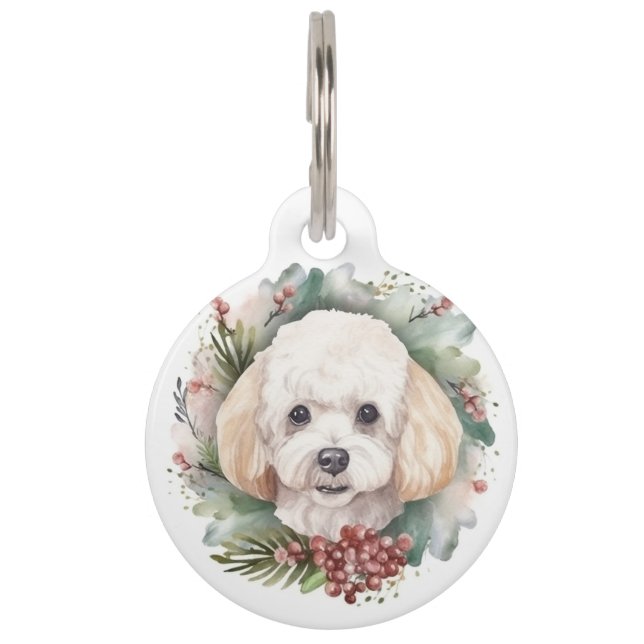 Poodle Christmas Wreath Festive Pup  Pet ID Tag (Front)