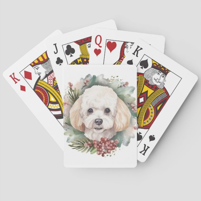 Poodle Christmas Wreath Festive Pup  Poker Cards (Back)