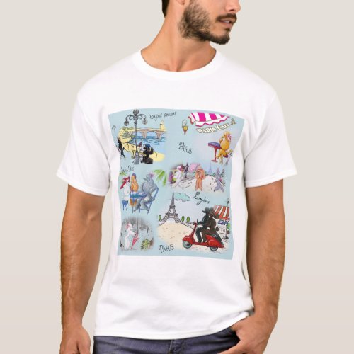 Poodle Collage Paris T_Shirt