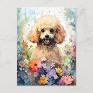 Poodle colorful watercolor artwork postcard