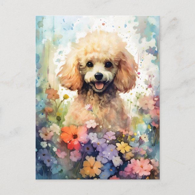 Poodle colorful watercolor artwork postcard (Front)