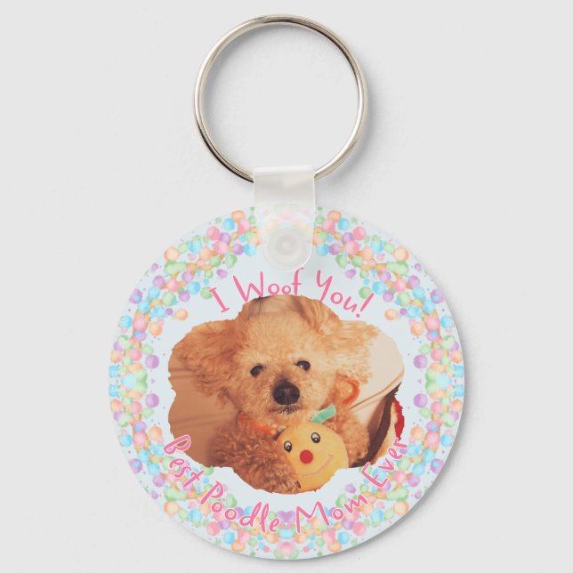 Poodle Custom Photo Keychain Best Dog Mom Gift (Front)