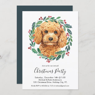 Poodle Cute Dog Elegant Wreath Christmas Party Invitation