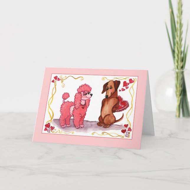 Poodle Dachshund Dog Valentine Card (Front)