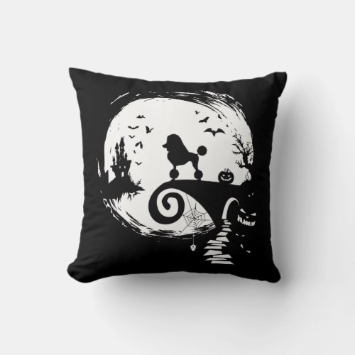 Poodle Dog And Moon Halloween Costume Dog Lover Fu Throw Pillow