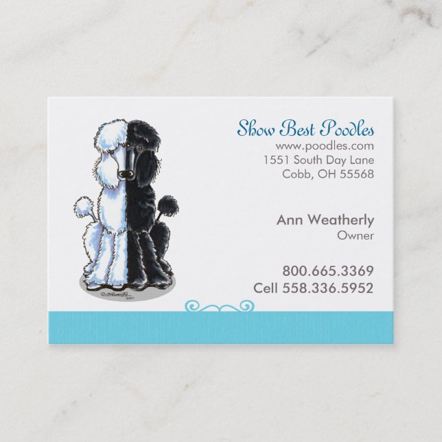 Poodle Dog Art Pet Business Blue Business Card (Front)