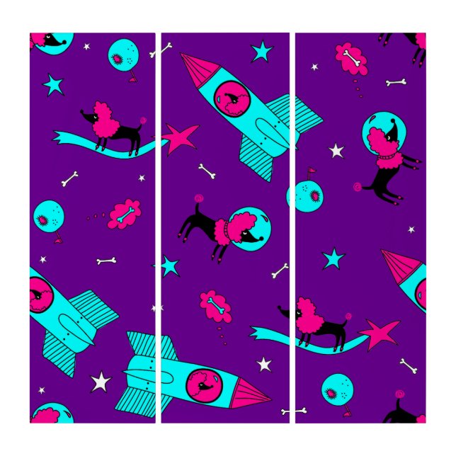 poodle dog astronaut funny purple  triptych (Front)