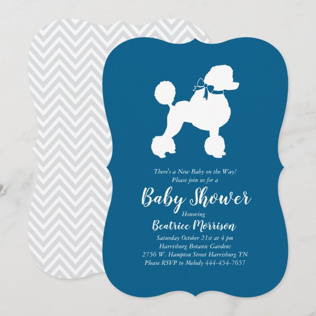 Poodle Dog Baby Shower French Blue for Boy Invitation (Front/Back)