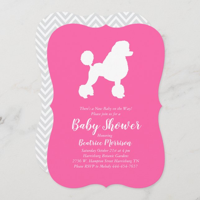 Poodle Dog Baby Shower French Puppy Pink Girl Invitation (Front/Back)