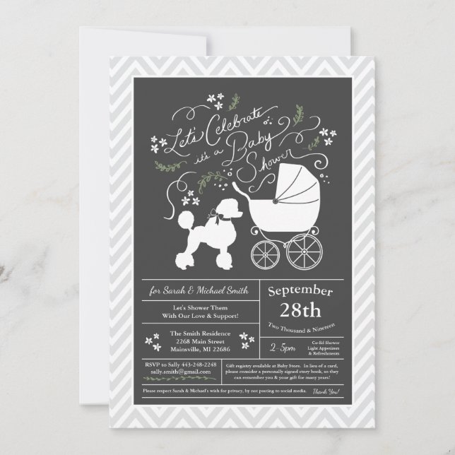 Poodle Dog Baby Shower Gender Neutral Grey Invitation (Front)