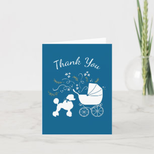 Poodle Dog Baby Shower Puppy Blue Boy Letterpress Thank You Card