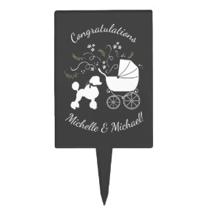 Poodle Dog Baby Shower Puppy Grey Gender Neutral Cake Topper