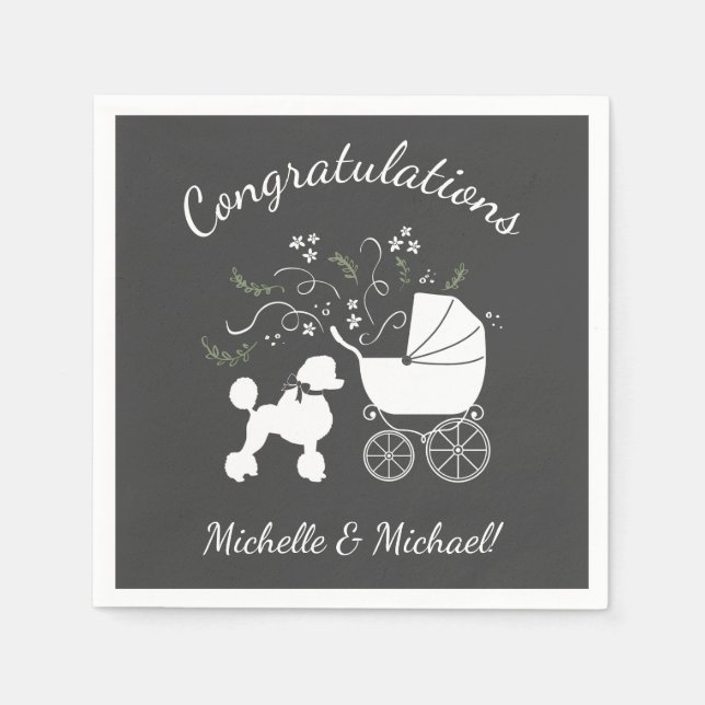 Poodle Dog Baby Shower Puppy Grey Gender Neutral Napkins (Front)
