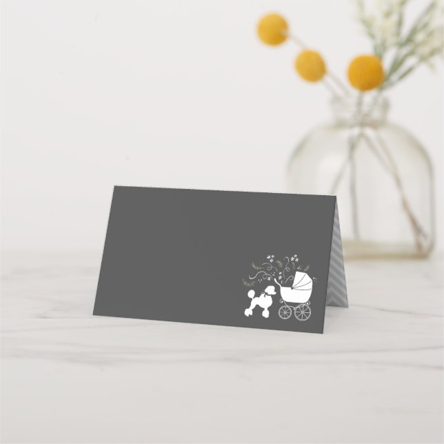 Poodle Dog Baby Shower Puppy Grey Gender Neutral Place Card (Front)