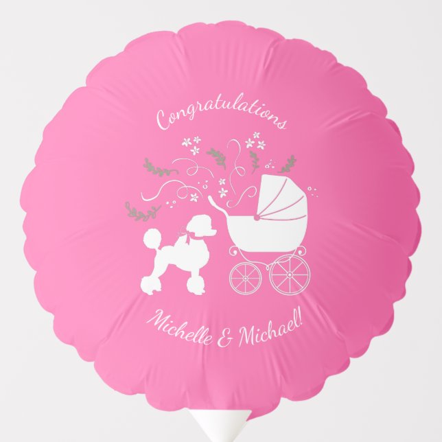 Poodle Dog Baby Shower Puppy Pink Girl Balloon (Front)