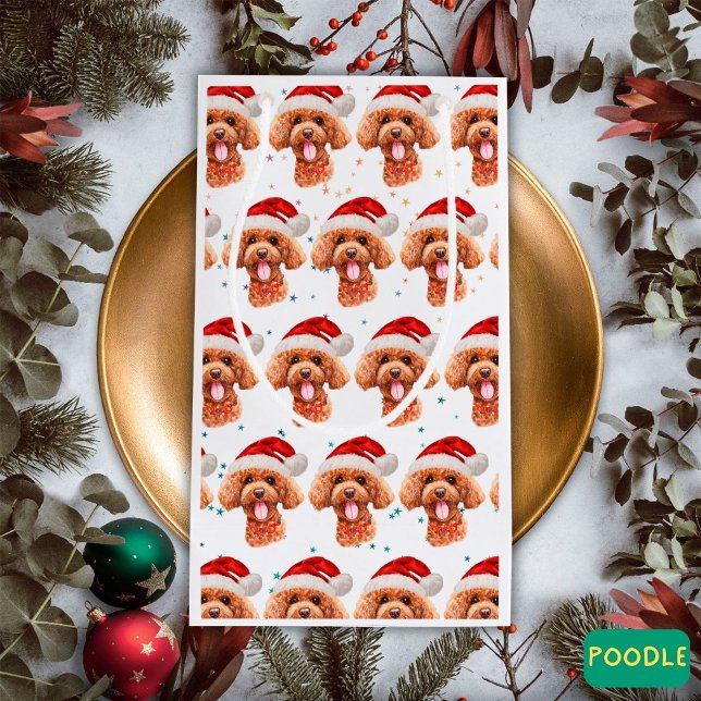 Poodle Dog Breed Christmas Stars Small Gift Bag (Creator Uploaded)